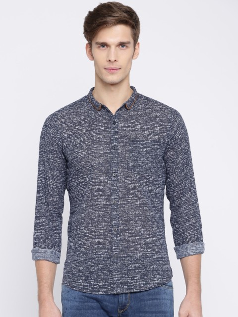 

United Colors of Benetton Navy Blue & Off-White Printed Casual Shirt