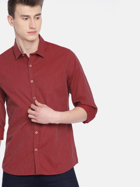 

United Colors of Benetton Men Rust Red Striped Casual Shirt