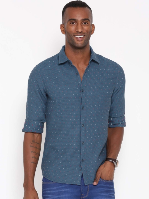 

United Colors of Benetton Men Blue Regular Fit Self-Design Casual Shirt