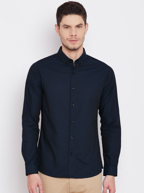 

United Colors of Benetton Men Navy Dual-Toned Self-Design Casual Shirt, Navy blue