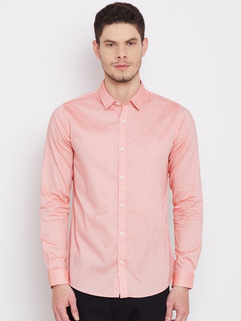

United Colors of Benetton Men Peach-Coloured Solid Casual Shirt