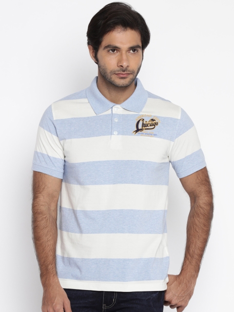 

American Crew Men Blue Striped Polo T-shirt
