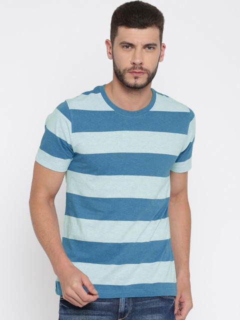 

American Crew Men Blue & White Striped T-shirt