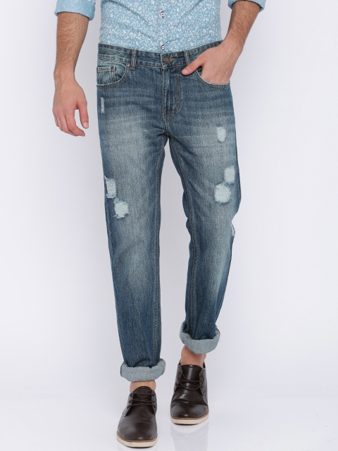 

American Crew Men Blue Regular Fit Mid-Rise Mildly Distressed Jeans
