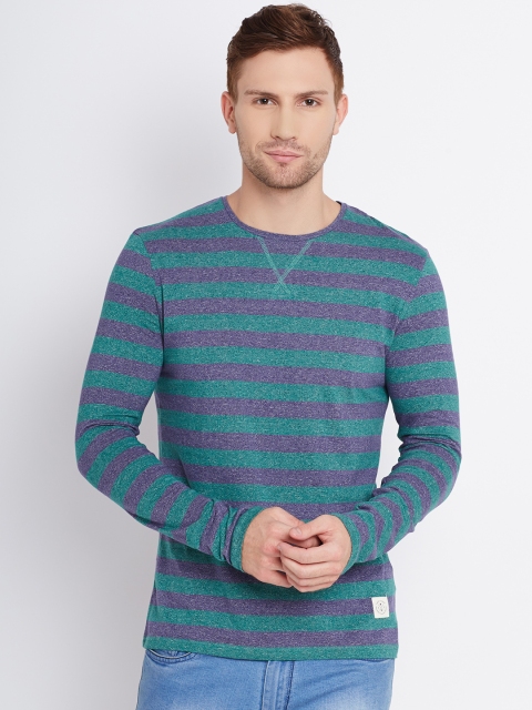 

United Colors of Benetton Men Green & Purple Striped Round Neck T-Shirt