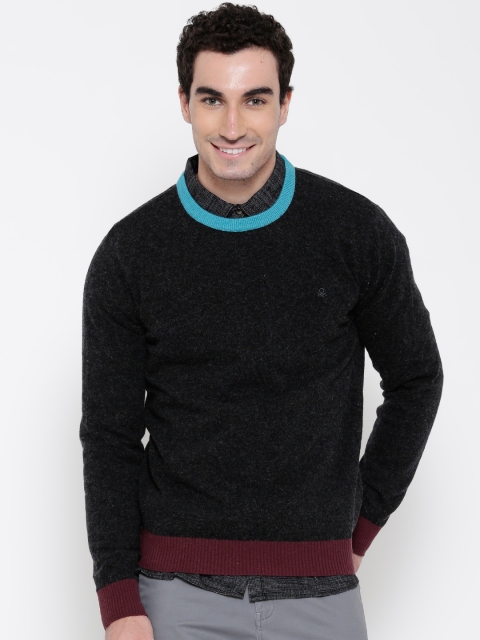 

United Colors of Benetton Men Charcoal Grey Solid Sweater