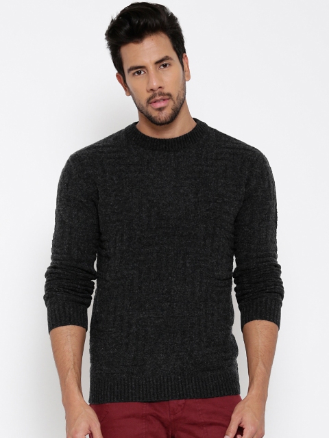 

United Colors of Benetton Men Charcoal Grey Patterned Sweater