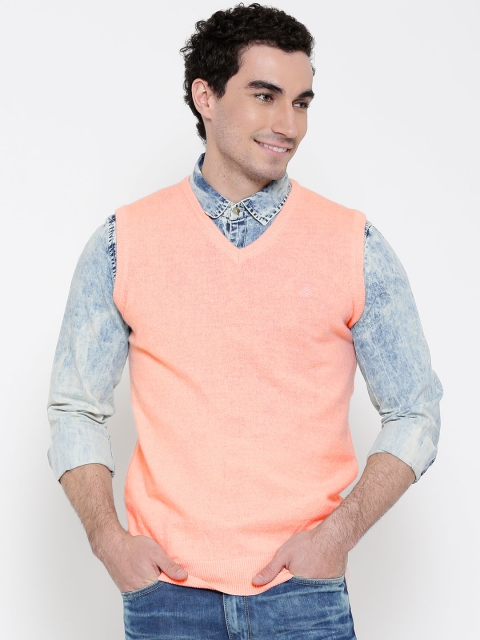 

United Colors of Benetton Men Peach-Coloured Solid Sweater
