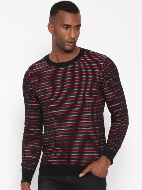 

United Colors of Benetton Men Black & Red Striped Sweater