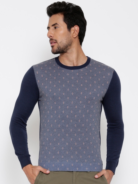 

United Colors of Benetton Men Grey Melange Printed Sweater