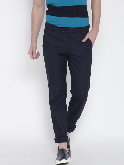 

United Colors of Benetton Men Navy Houndstooth Pattern Slim Fit Flat-Front Trousers, Navy blue