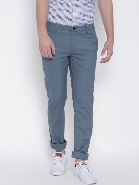 

United Colors of Benetton Men Blue Solid Slim Fit Flat-Front Trousers