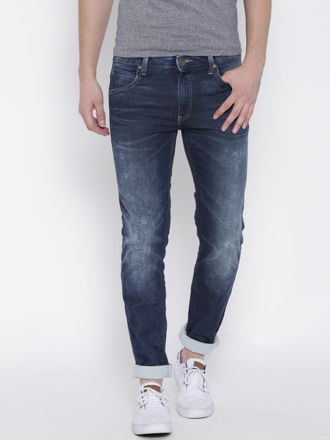 

United Colors of Benetton Men Navy Super-Skinny Fit Acid Washed Stretchable Jeans, Navy blue