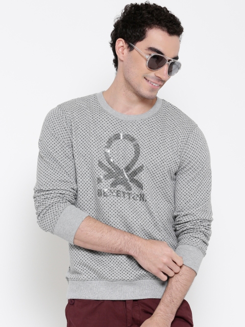 

United Colors of Benetton Grey Melange Printed Sweatshirt