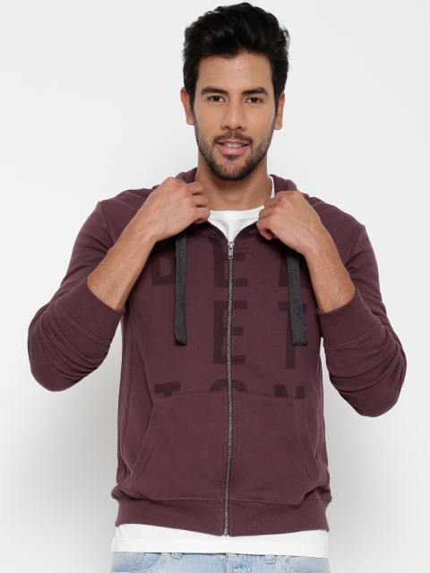 

United Colors of Benetton Burgundy Printed Hooded Sweatshirt