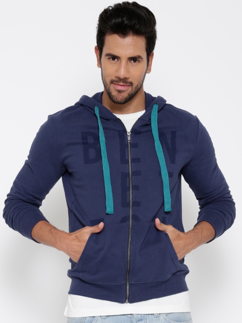 

United Colors of Benetton Navy Printed Hooded Sweatshirt, Navy blue