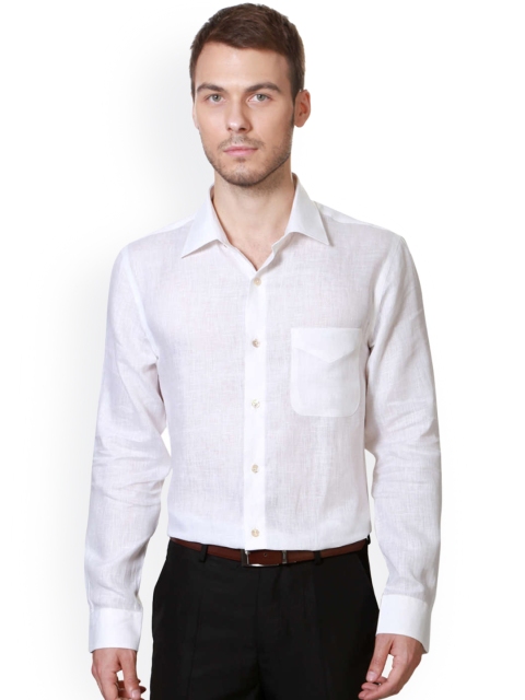 

Peter England Men White Slim Fit Linen Formal Shirt