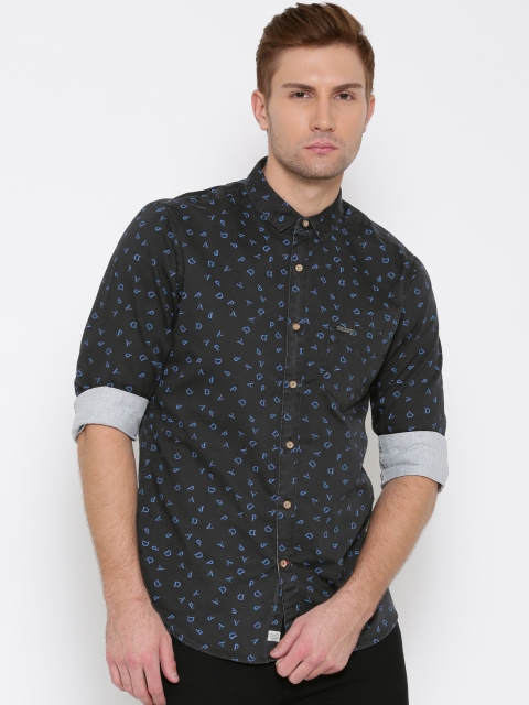 

Indigo Nation Street Men Charcoal Grey Slim Printed Casual Shirt