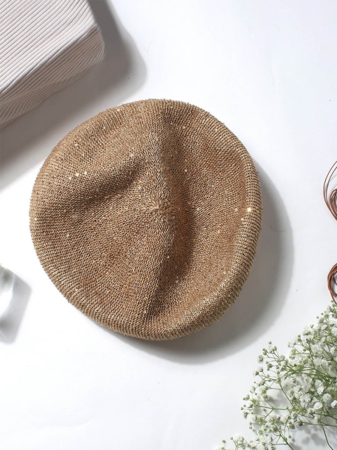 

ToniQ Women Brown Embellished Vintage Jute Sequenced French Beret Hat