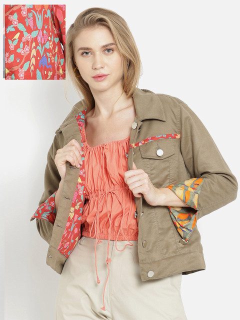 

SHAYE Women Khaki Suede Hillary Reversible Tailored Jacket
