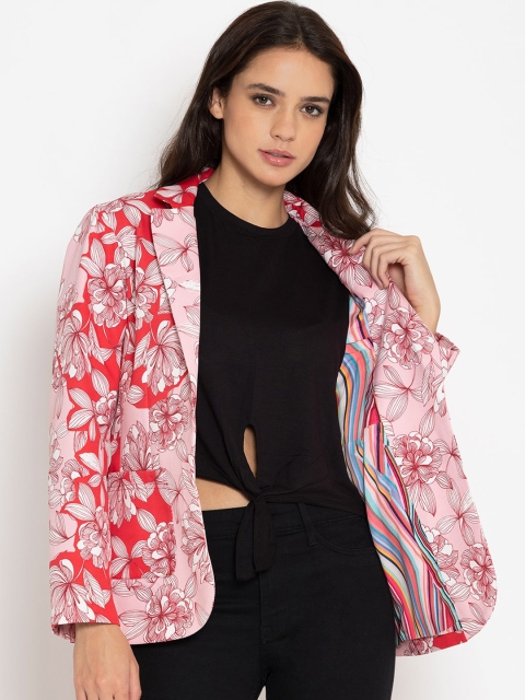 

SHAYE Women Pink Floral Tailored Jacket with Embroidered