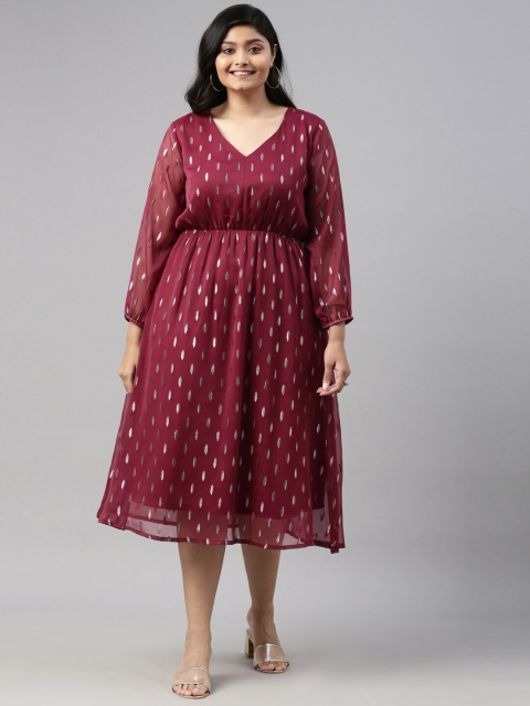 

The Pink Moon Maroon Ethnic Motifs Georgette Empire Midi Dress