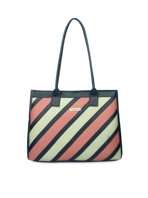 

MAMMON Blue & Pink Striped Structured Handheld Bag