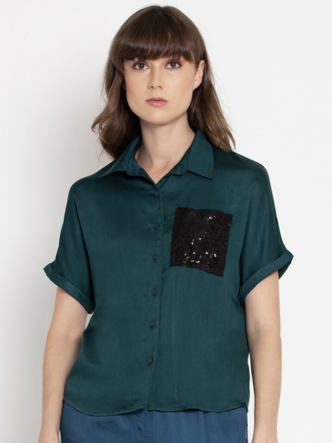 

SHAYE Women Green Opaque Casual Shirt