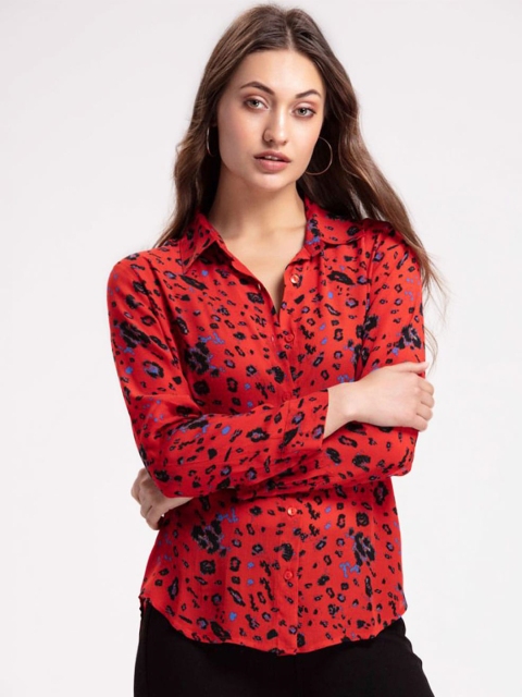 

SHAYE Women Red Opaque Printed Casual Shirt