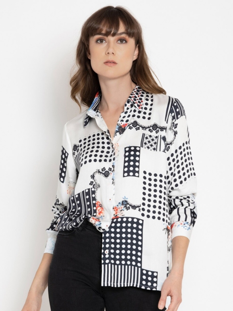 

SHAYE Women White Opaque Printed Casual Shirt