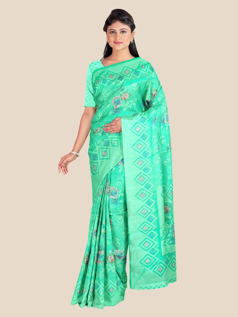 

KLM Fashion Mall Sea Green & Purple Floral Silk Blend Saree