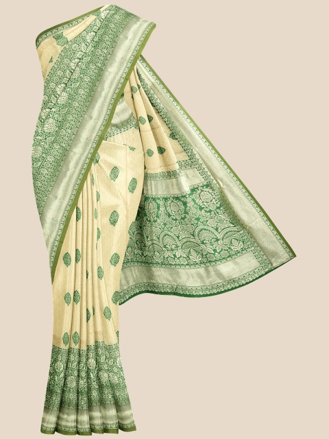

KLM Fashion Mall Yellow & Green Ethnic Motifs Zari Tissue Banarasi Saree
