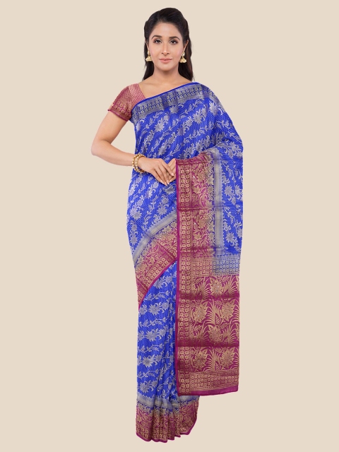 

KLM Fashion Mall Navy Blue & Magenta Woven Design Zari Silk Blend Banarasi Saree