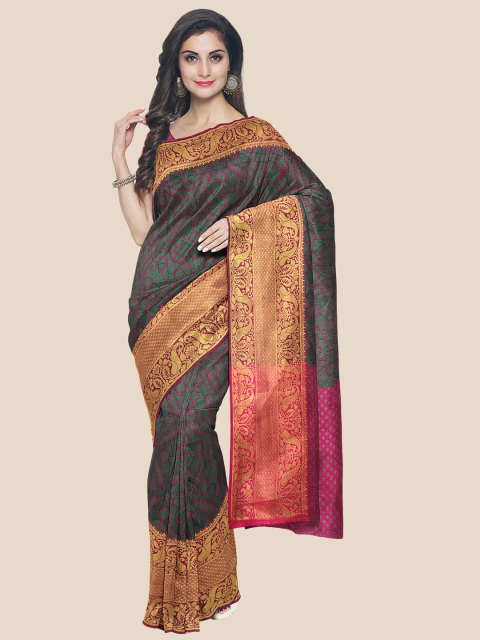 

KLM Fashion Mall Black & Pink Geometric Printed Zari Banarasi Saree