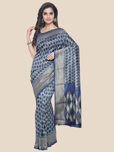 

KLM Fashion Mall Cream-Coloured & Blue Printed Saree
