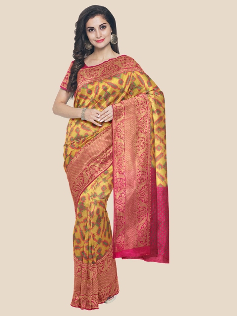 

KLM Fashion Mall Yellow & Pink Zari Banarasi Saree