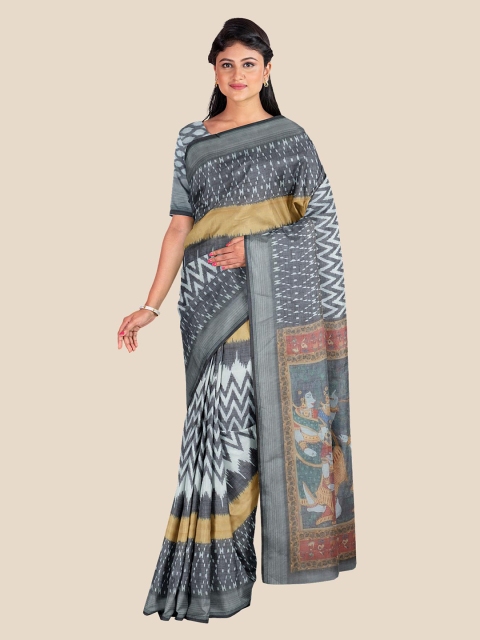 

KLM Fashion Mall Grey & White Zari Linen Blend Saree