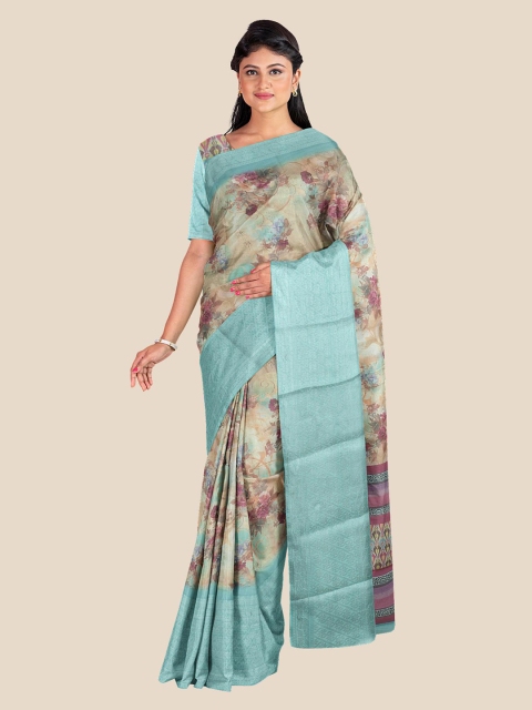 

KLM Fashion Mall Blue & Brown Floral Zari Saree