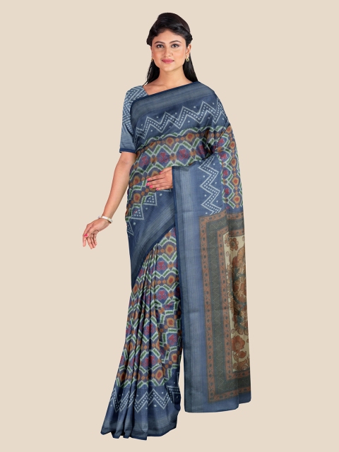 

KLM Fashion Mall Multicoloured Ethnic Motifs Printed Linen Blend Saree, Multi