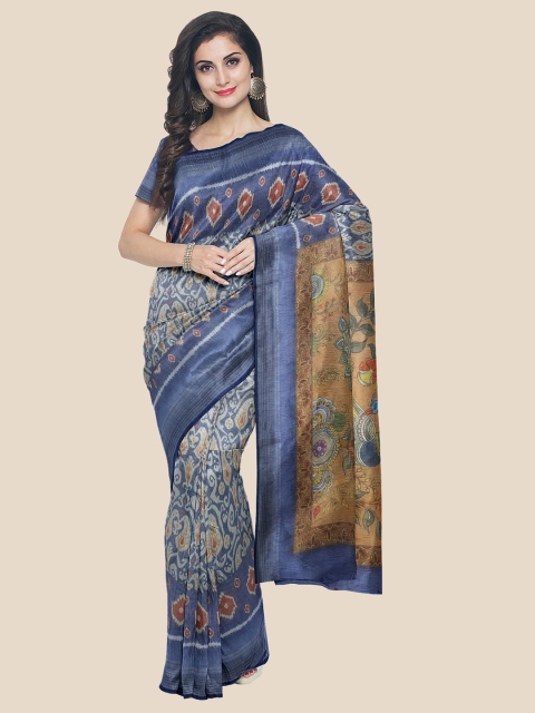 

KLM Fashion Mall Blue & Red Ethnic Motifs Linen Blend Saree