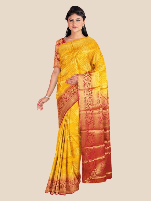 

KLM Fashion Mall Mustard & Gold-Toned Ethnic Motifs Zari Silk Blend Banarasi Saree