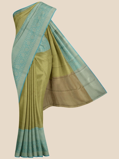 

KLM Fashion Mall Olive Green & Blue Zari Silk Blend Banarasi Saree