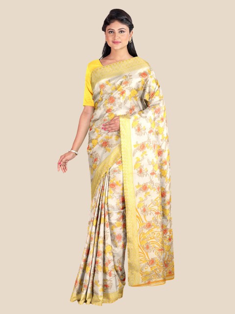 

KLM Fashion Mall Off White & Yellow Floral Printed Saree