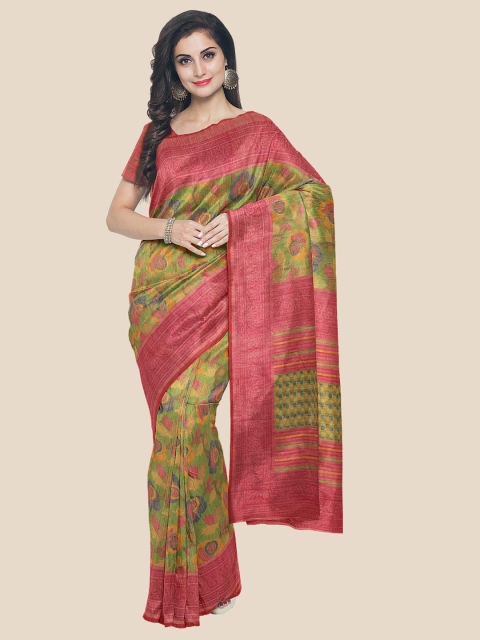 

KLM Fashion Mall Green & Red Floral Printed Saree