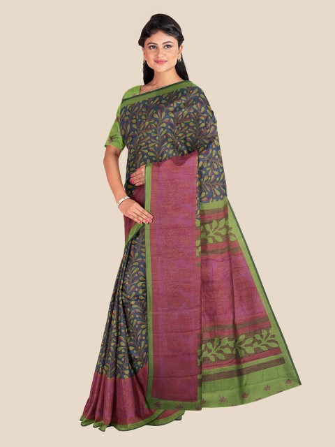 

KLM Fashion Mall Navy Blue & Pink Floral Printed Saree