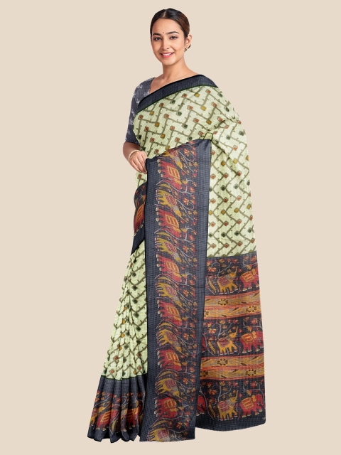 

KLM Fashion Mall Cream-Coloured & Navy Blue Silk Blend Kota Saree