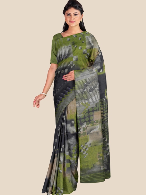 

KLM Fashion Mall Grey & Green Silk Blend Saree