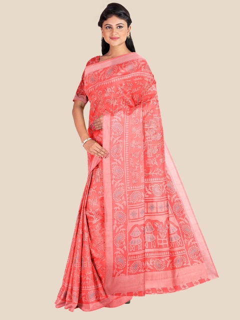 

KLM Fashion Mall Pink & Off White Ethnic Motifs Silk Blend Saree