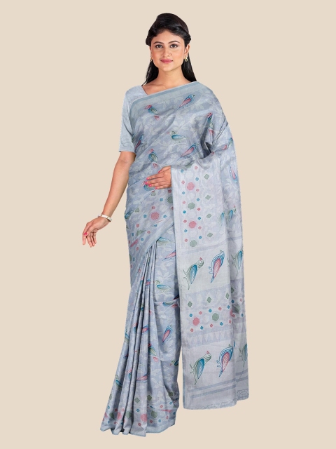 

KLM Fashion Mall Grey & Blue Ethnic Motifs Silk Blend Saree