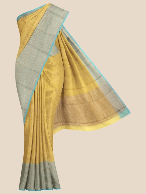 

KLM Fashion Mall Olive Green & Blue Woven Design Zari Silk Blend Banarasi Saree